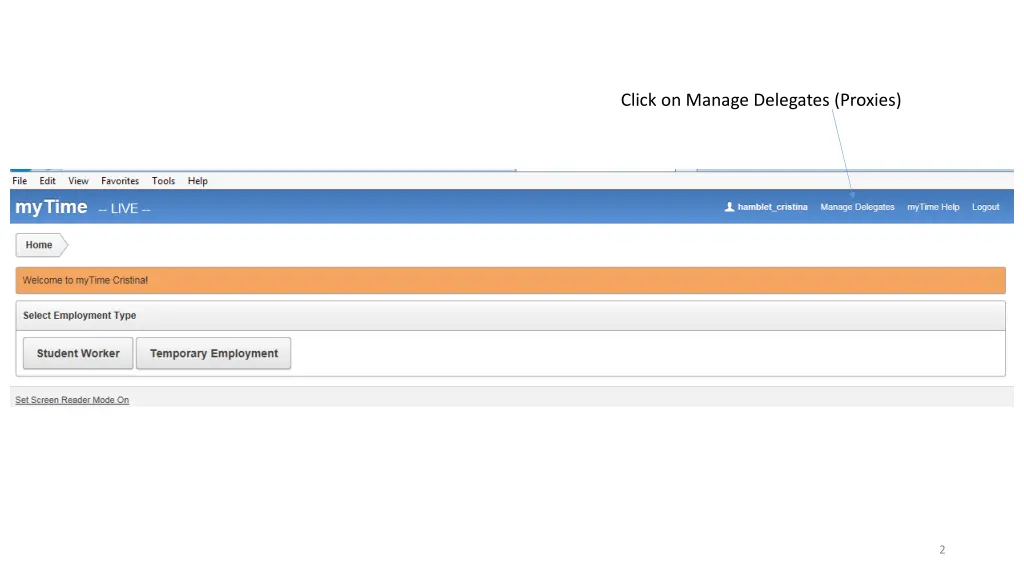 click on manage delegates proxies