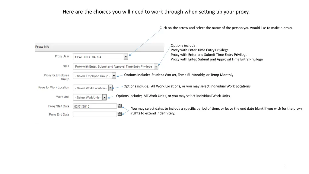 here are the choices you will need to work