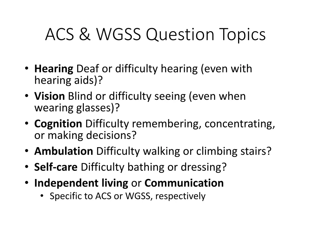 acs wgss question topics