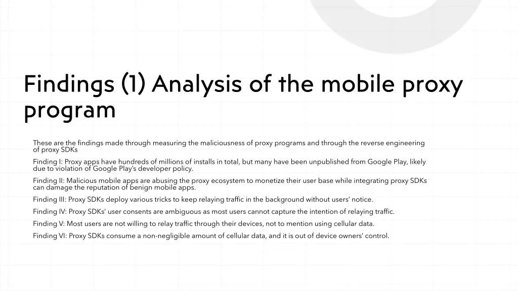 findings 1 analysis of the mobile proxy program