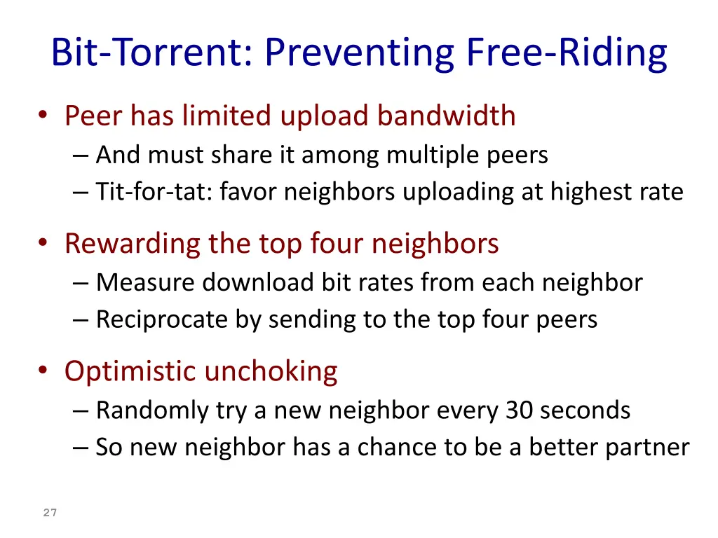 bit torrent preventing free riding