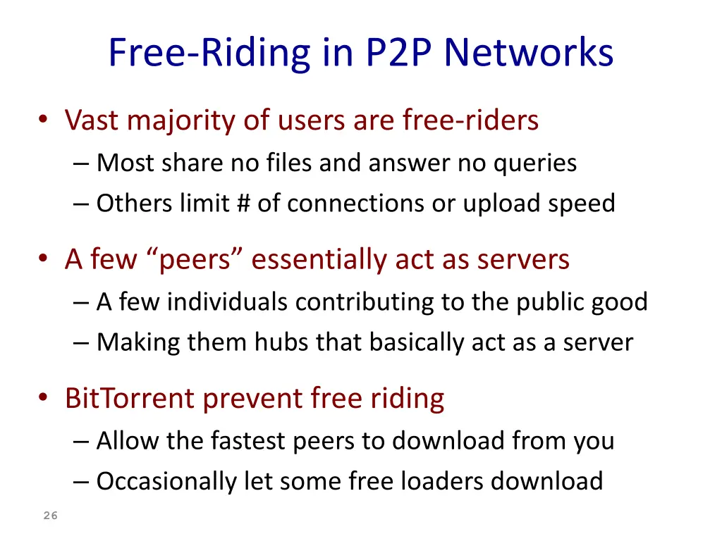 free riding in p2p networks