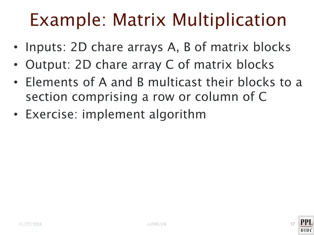 example matrix multiplication inputs 2d chare