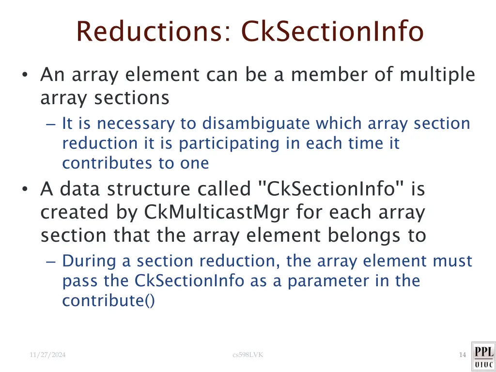 reductions cksectioninfo an array element