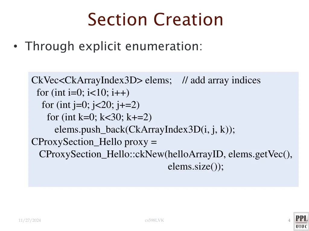 section creation