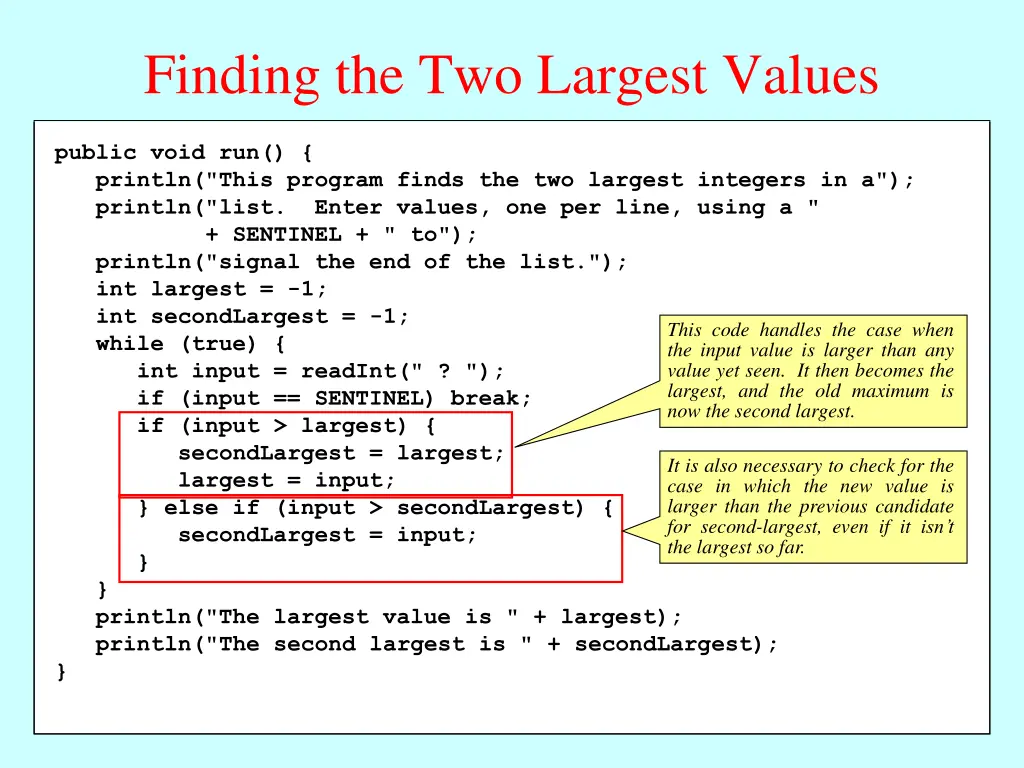 finding the two largest values