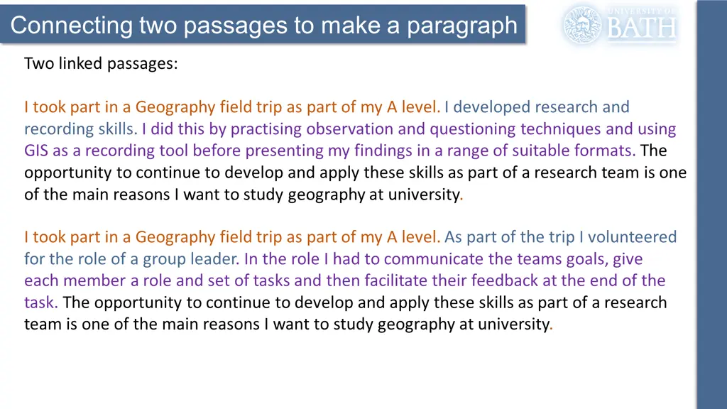 connecting two passages to make a paragraph