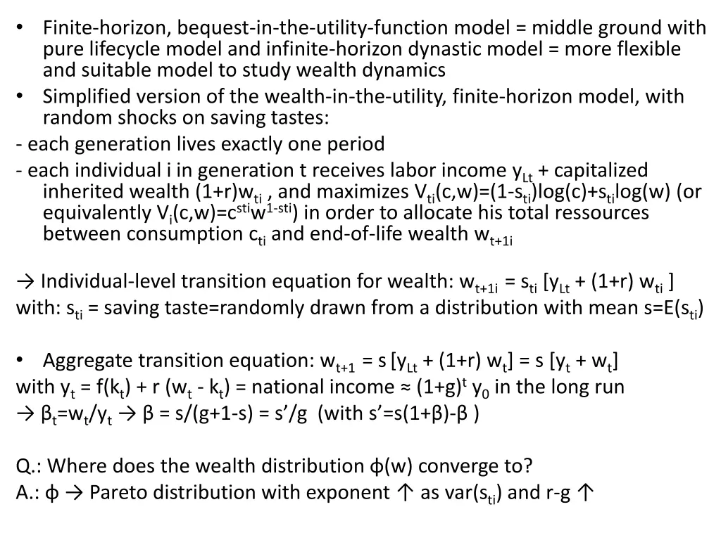 finite horizon bequest in the utility function