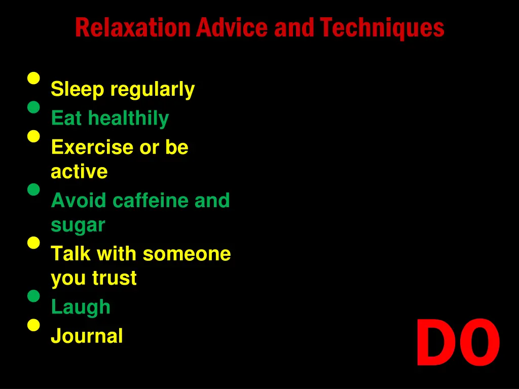 relaxation advice and techniques sleep regularly