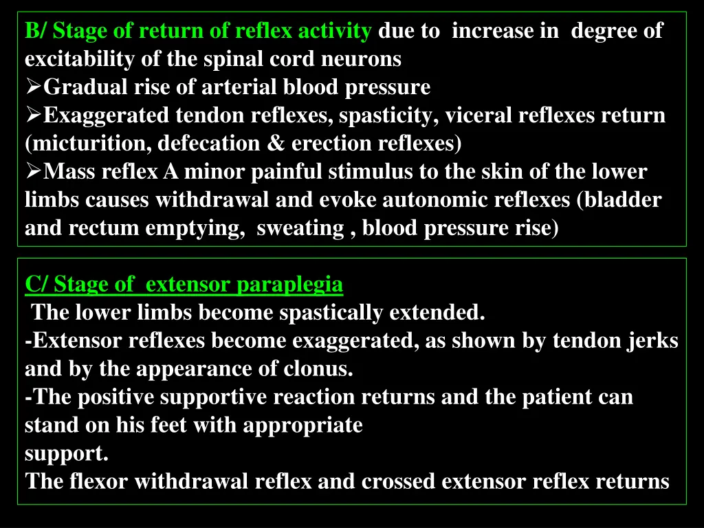 b stage of return of reflex activity