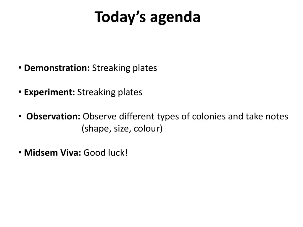 today s agenda