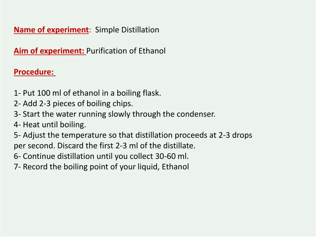 name of experiment simple distillation