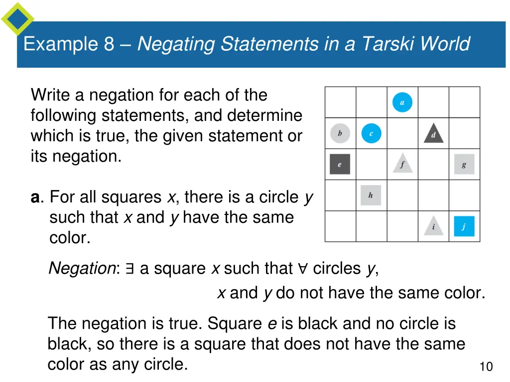 example 8 negating statements in a tarski world