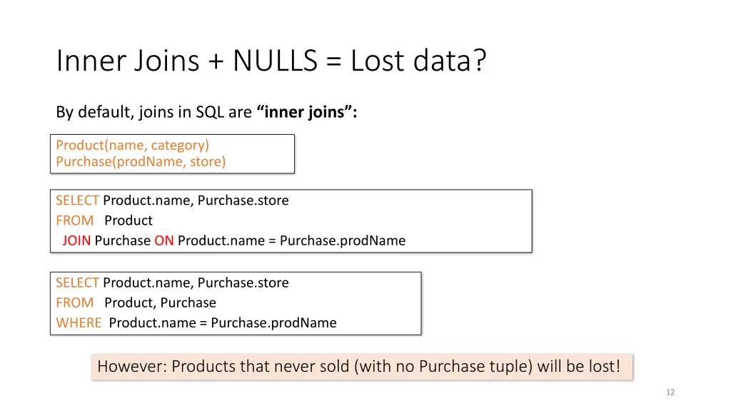 inner joins nulls lost data