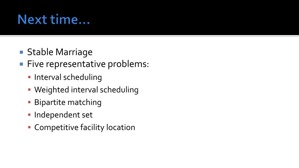 stable marriage five representative problems