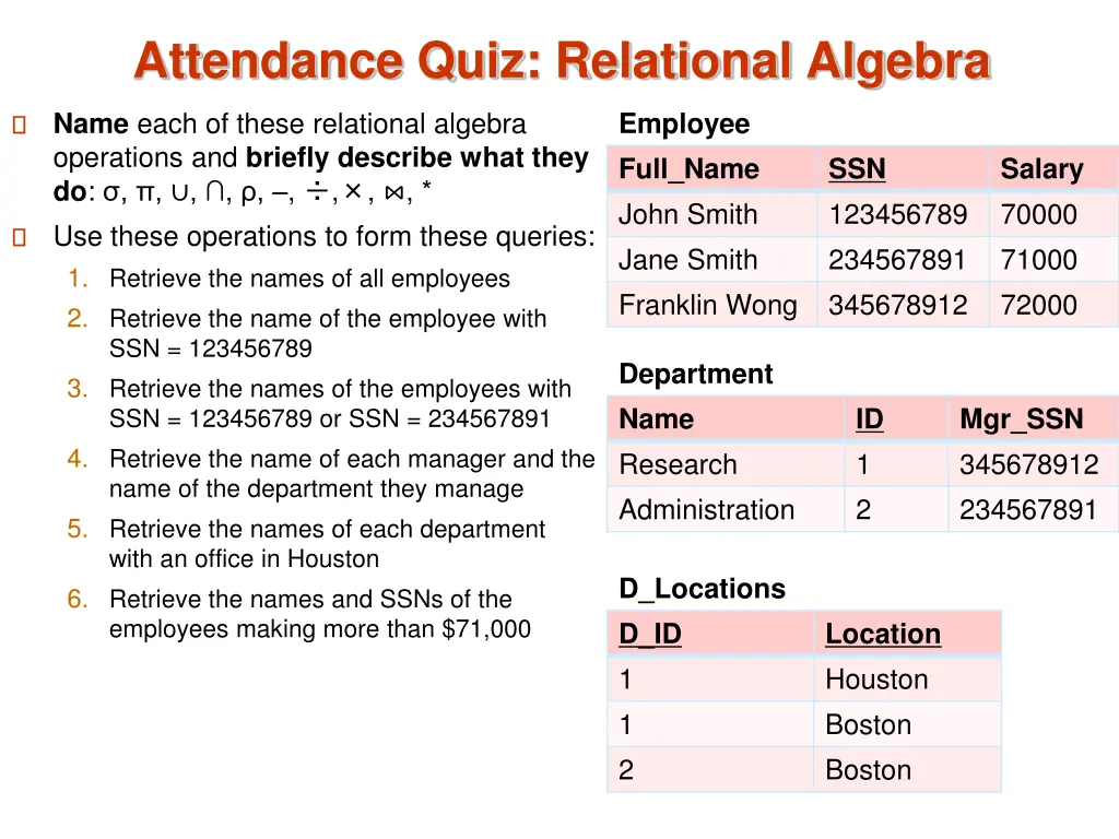 attendance quiz relational algebra