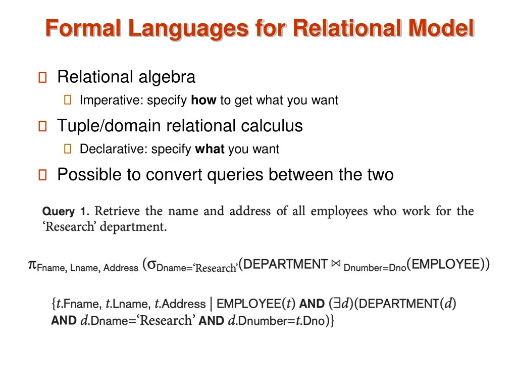 formal languages for relational model