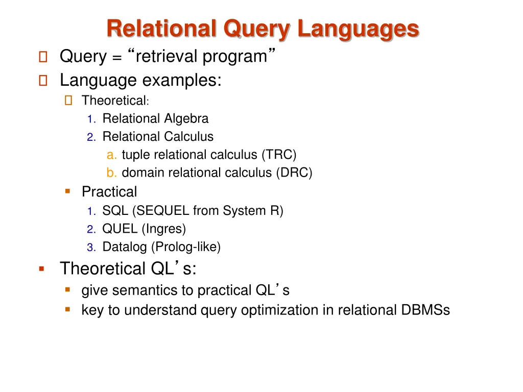 relational query languages query retrieval