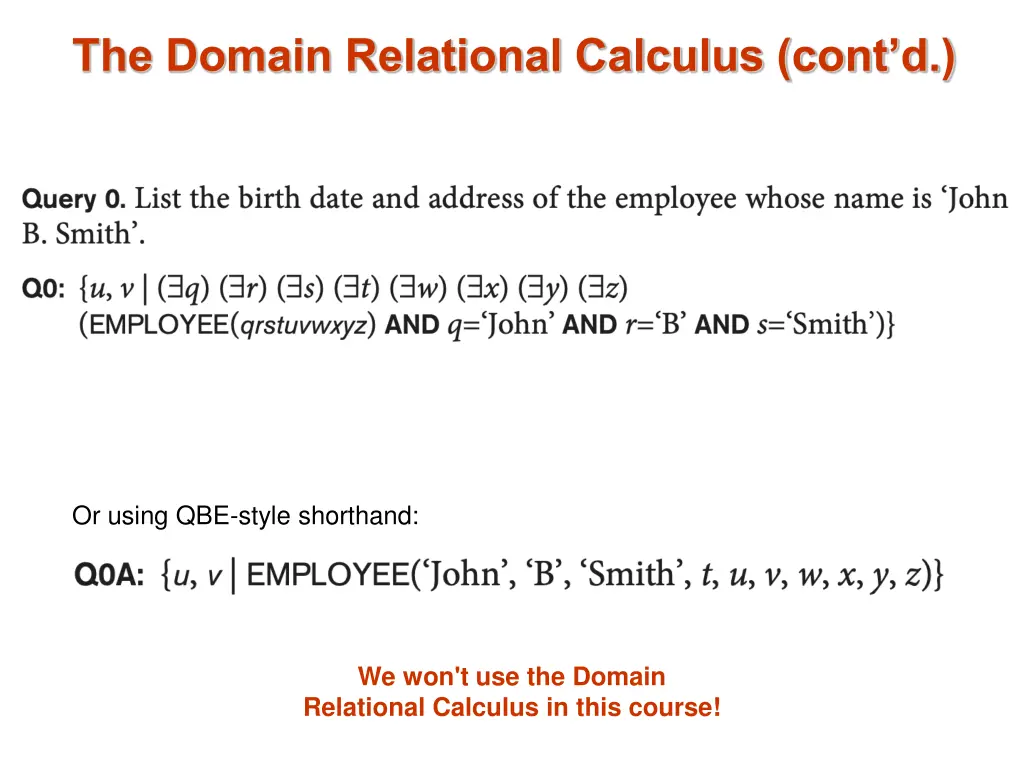 the domain relational calculus cont d