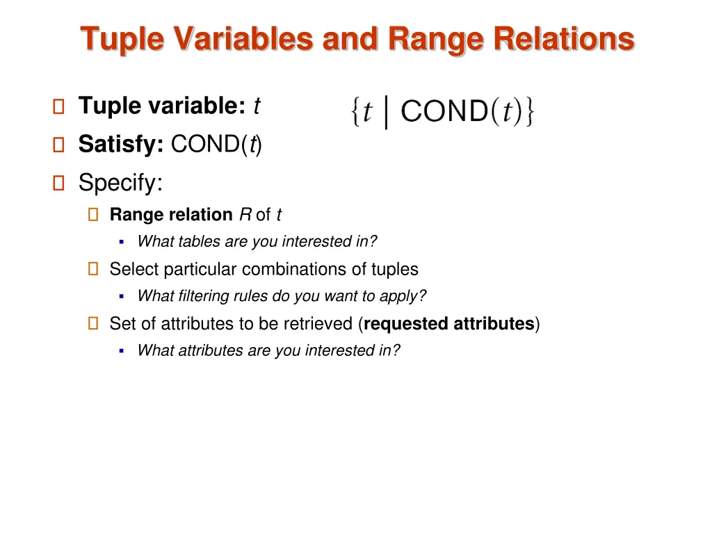 tuple variables and range relations