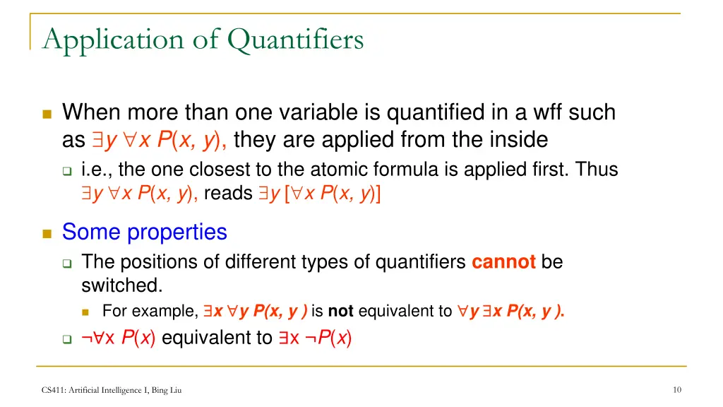 application of quantifiers