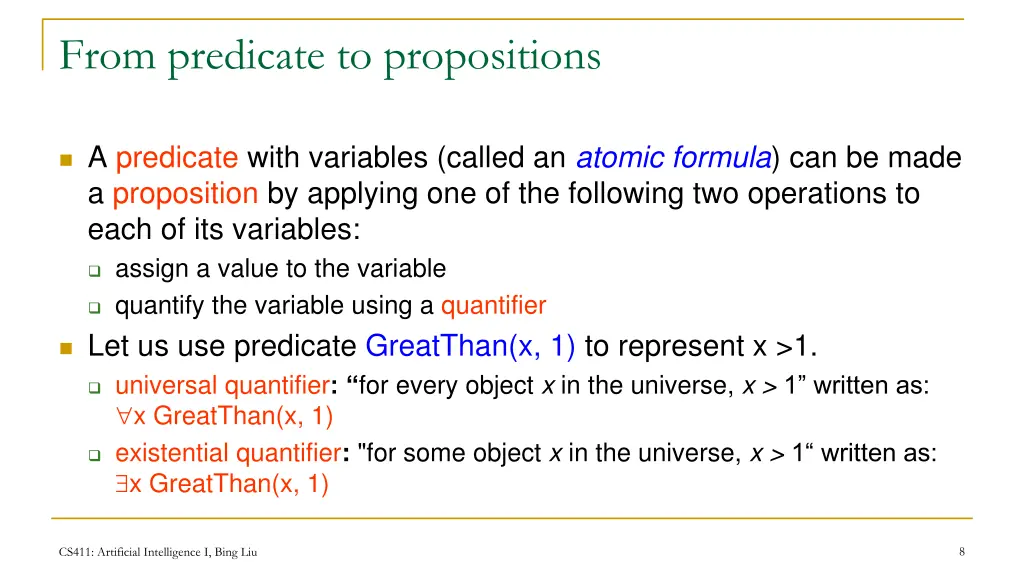 from predicate to propositions