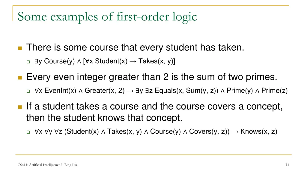 some examples of first order logic