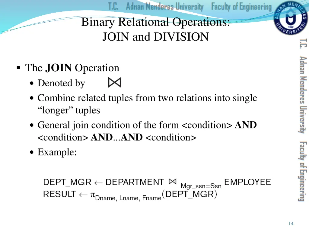 binary relational operations join and division