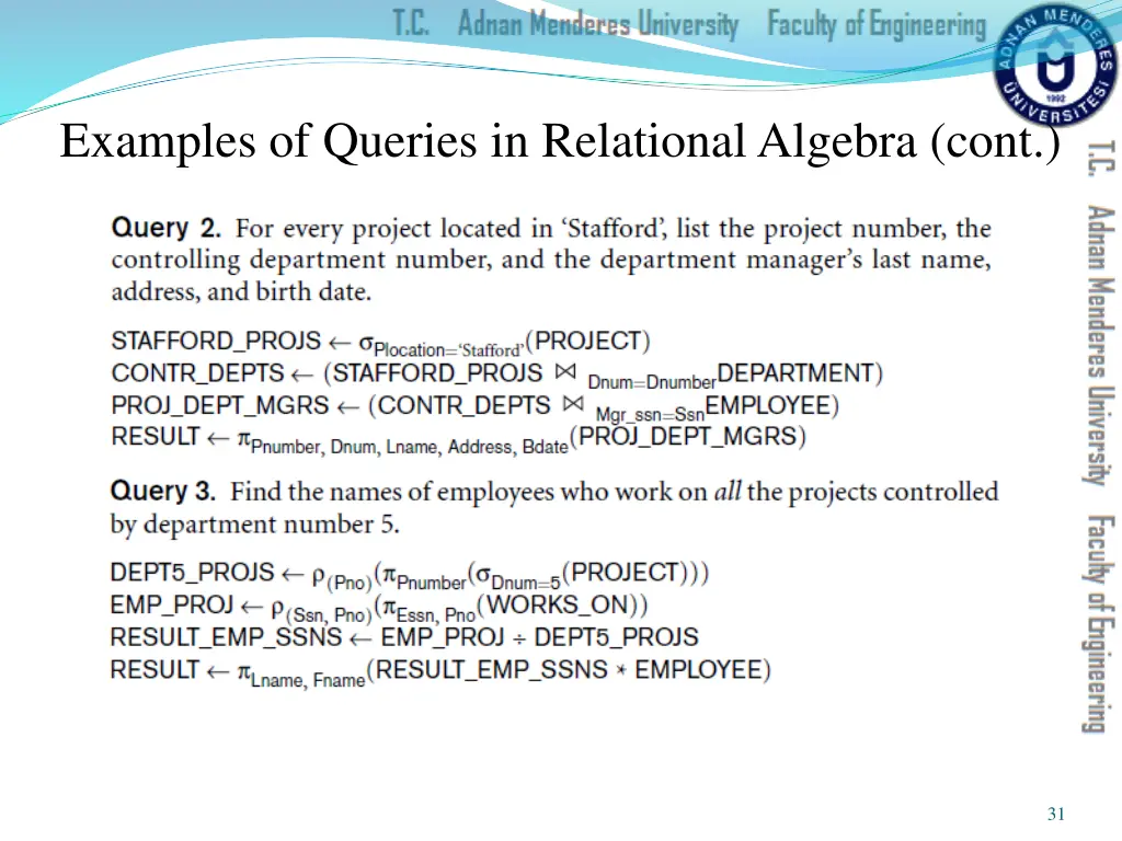 examples of queries in relational algebra cont