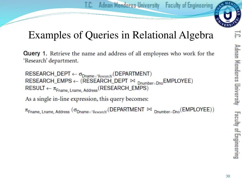 examples of queries in relational algebra