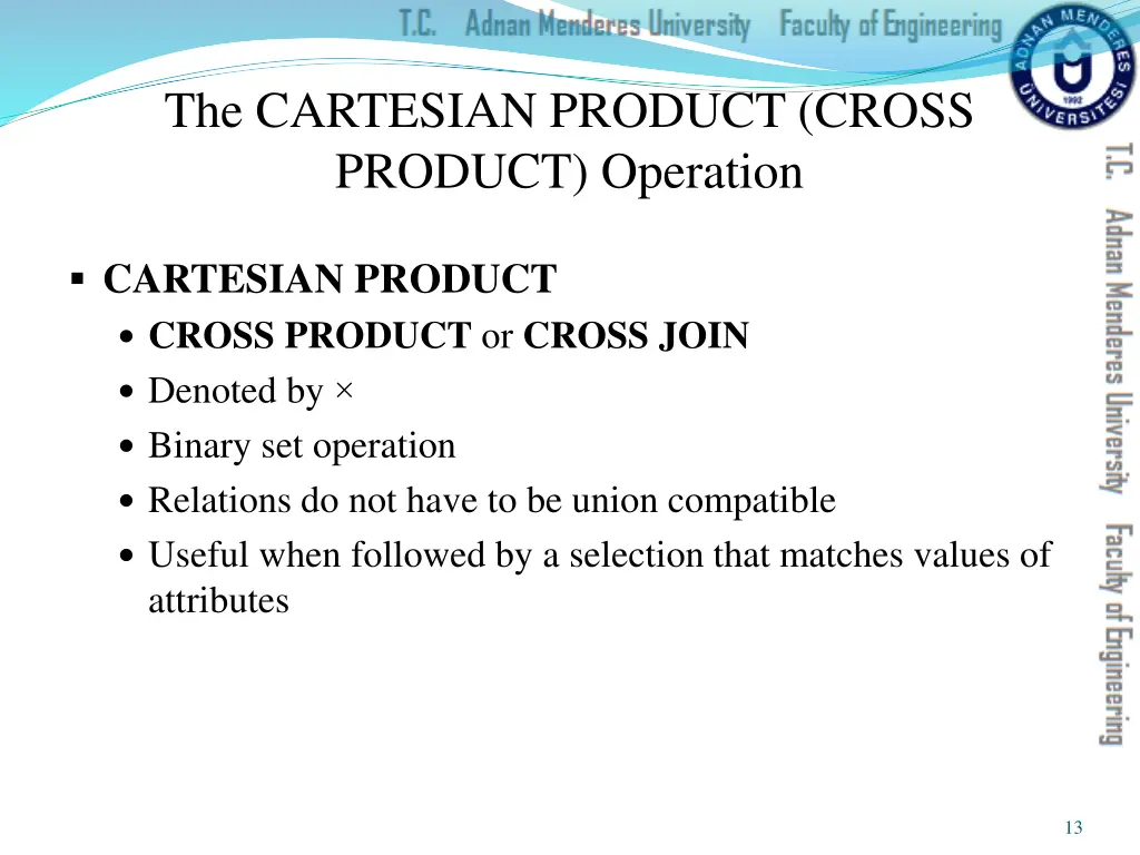 the cartesian product cross product operation