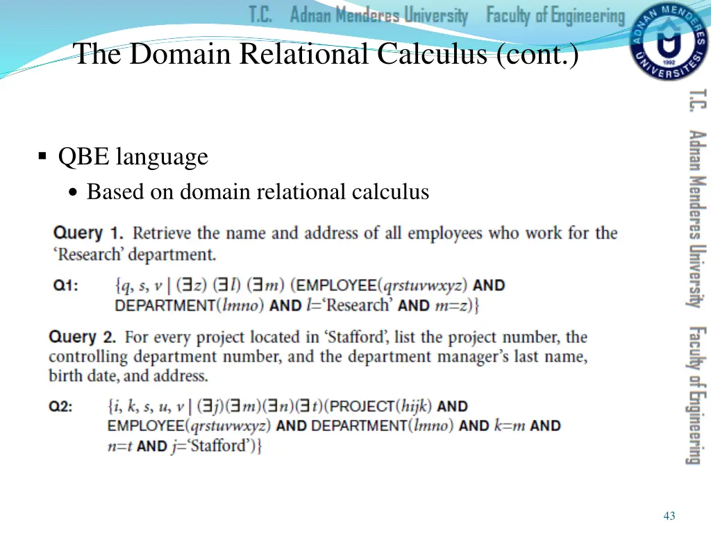 the domain relational calculus cont