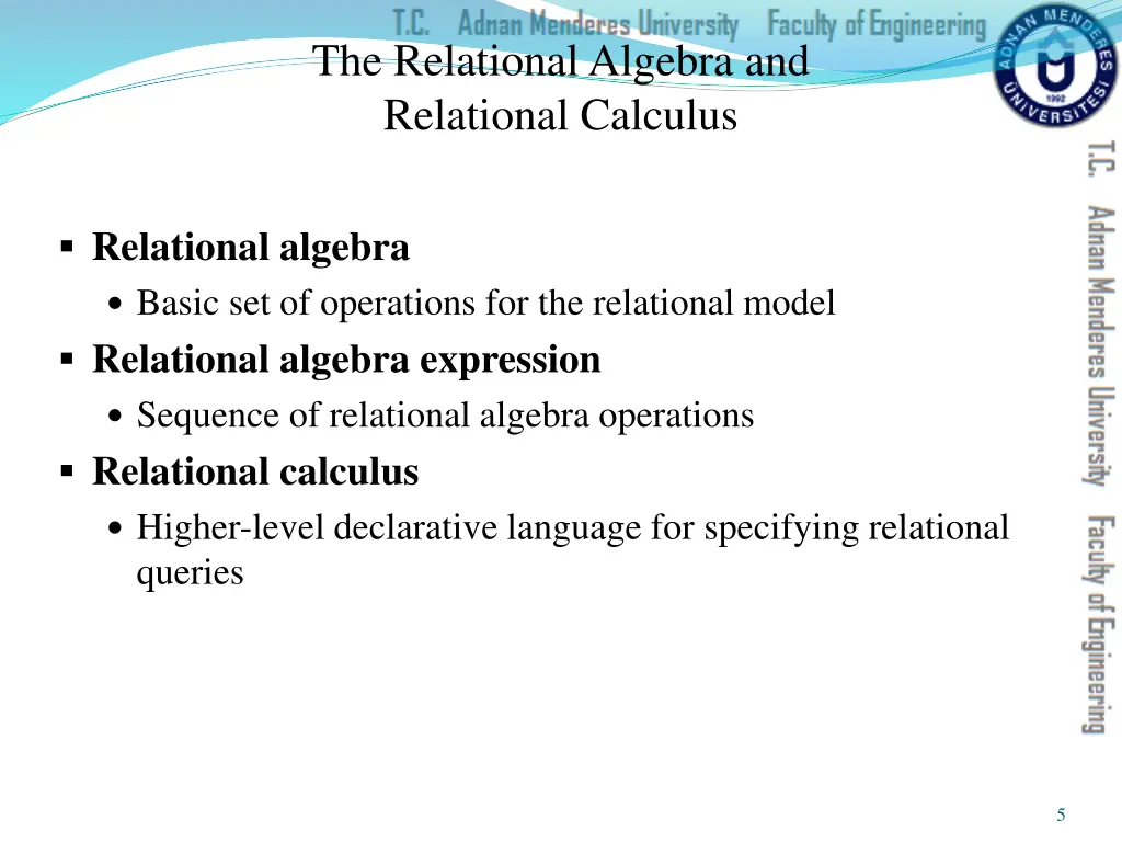 the relational algebra and relational calculus