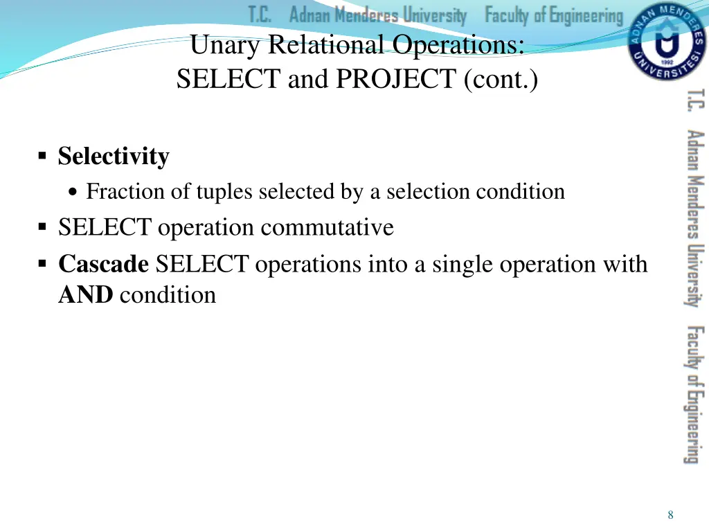 unary relational operations select and project 2