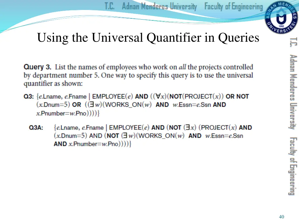 using the universal quantifier in queries
