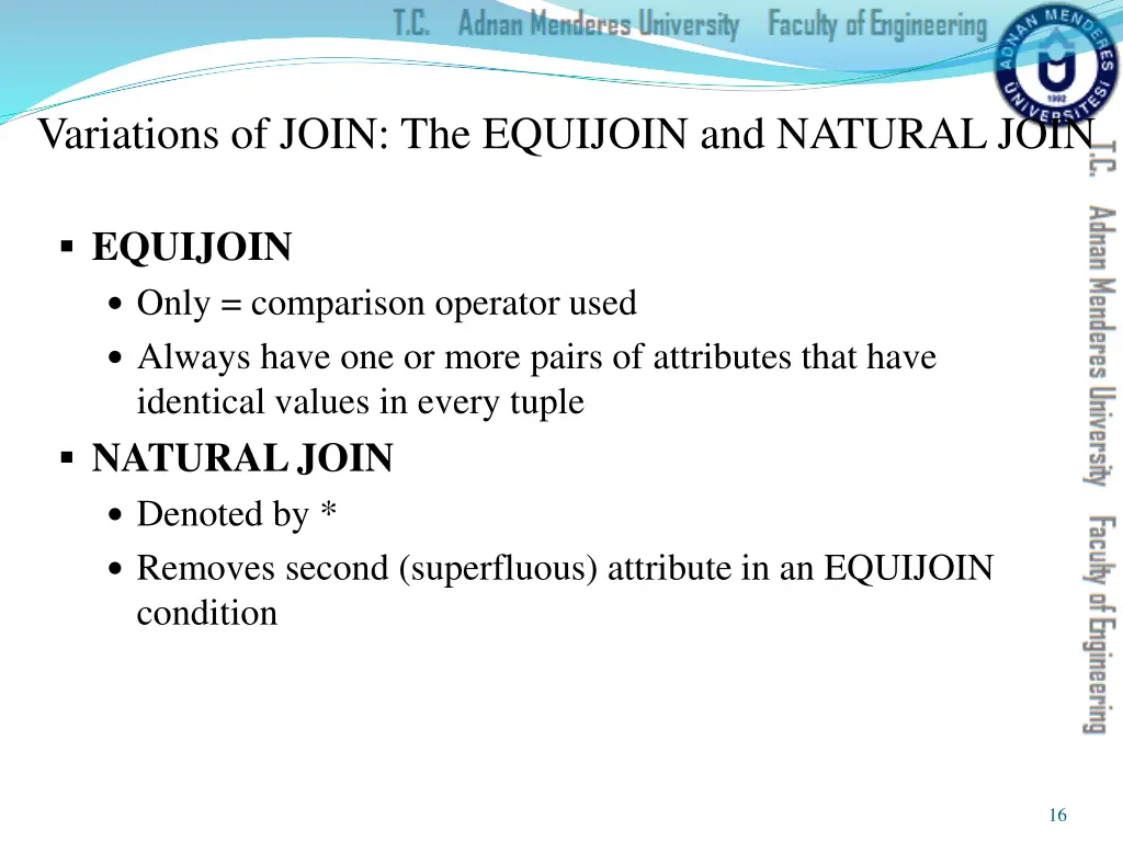 variations of join the equijoin and natural join