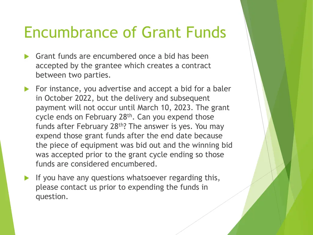 encumbrance of grant funds