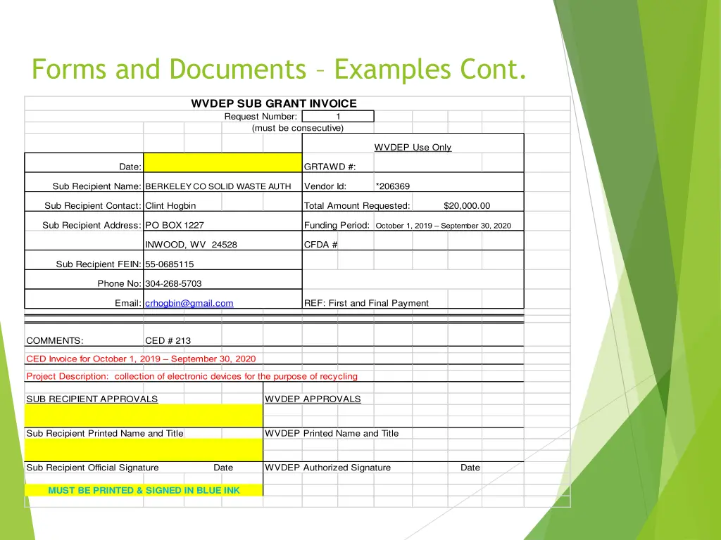 forms and documents examples cont