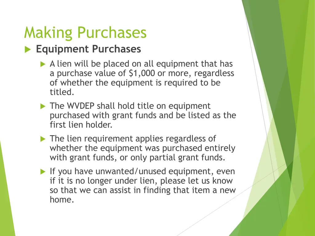 making purchases equipment purchases