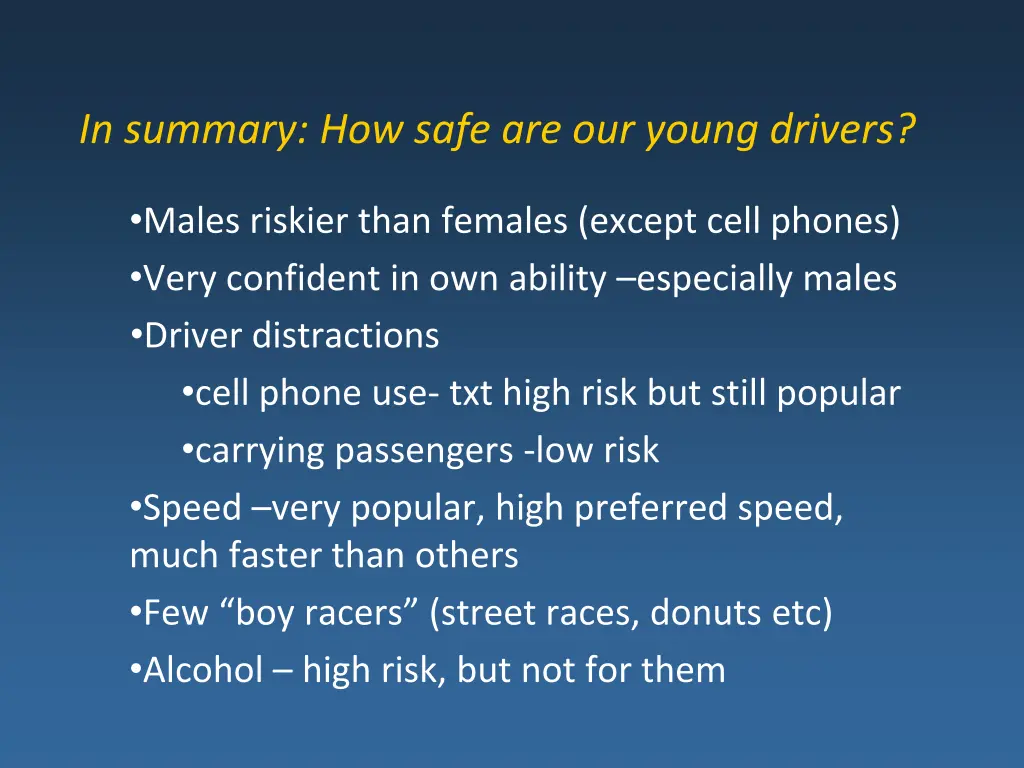 in summary how safe are our young drivers