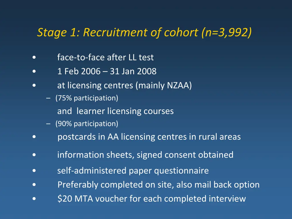 stage 1 recruitment of cohort n 3 992