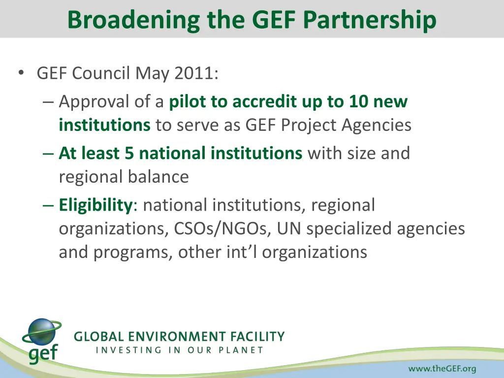 broadening the gef partnership