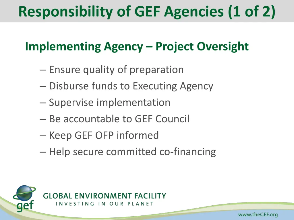 responsibility of gef agencies 1 of 2