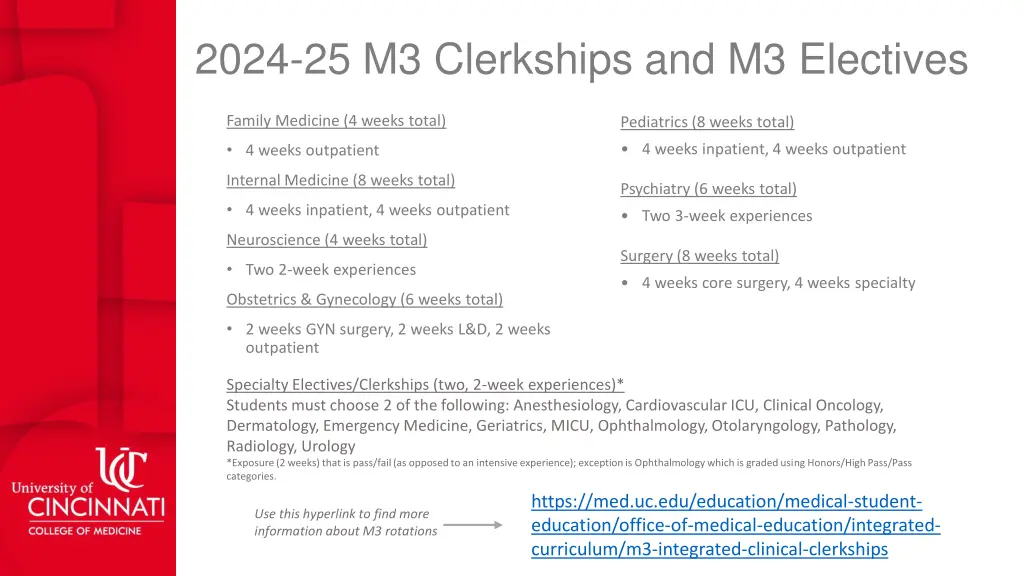 2024 25 m3 clerkships and m3 electives