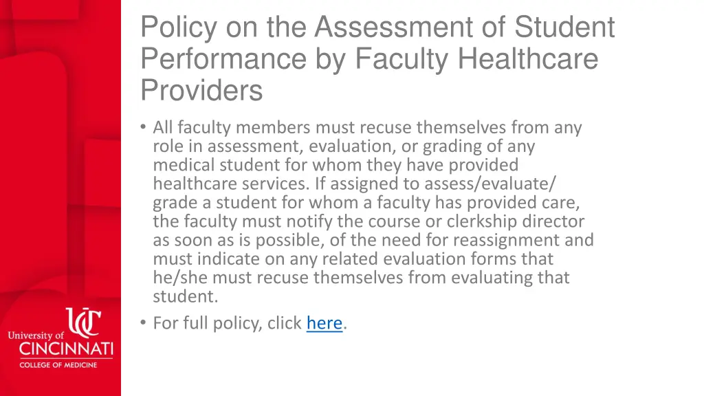 policy on the assessment of student performance