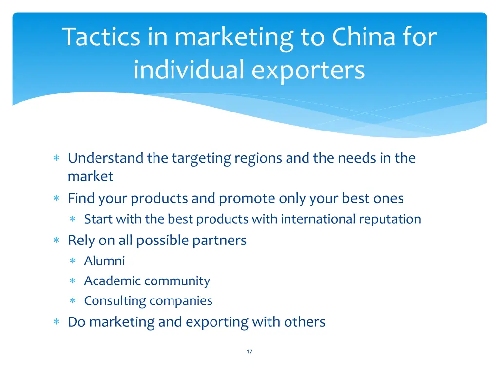 tactics in marketing to china for individual