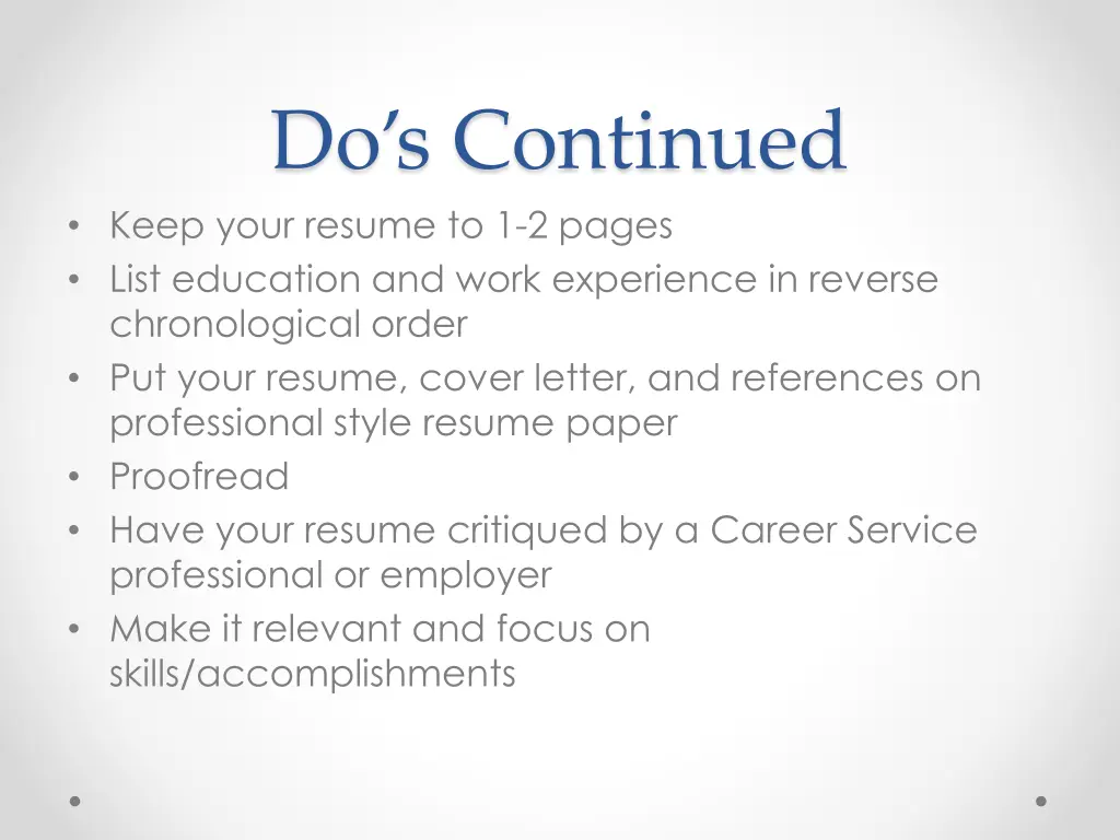 do s continued keep your resume to 1 2 pages list