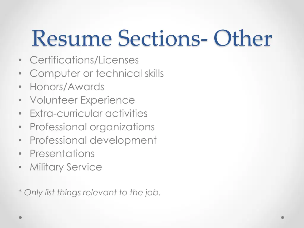 resume sections other certifications licenses