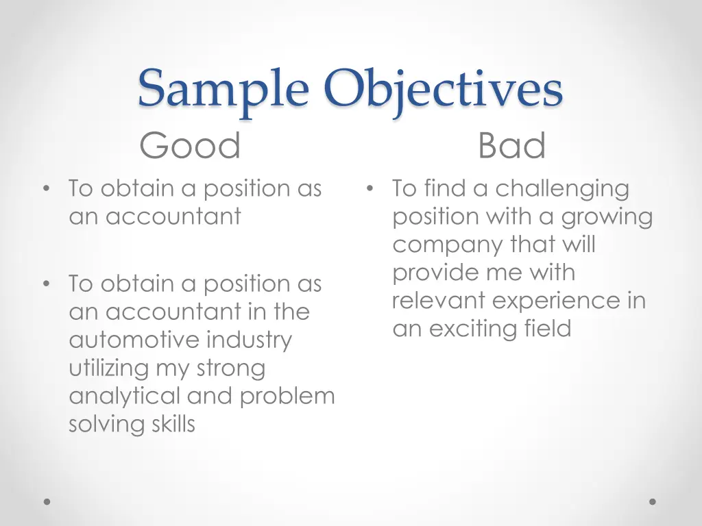 sample objectives good to obtain a position