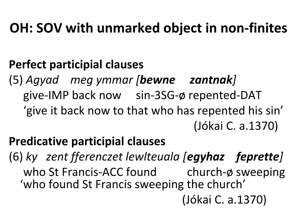 oh sov with unmarked object in non finites 1